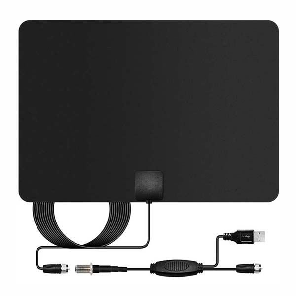 50 Mile Range 4K Amplified Ultra-Thin Indoor Plate HDTV Antenna with Detachable Amplifier Signal Booster